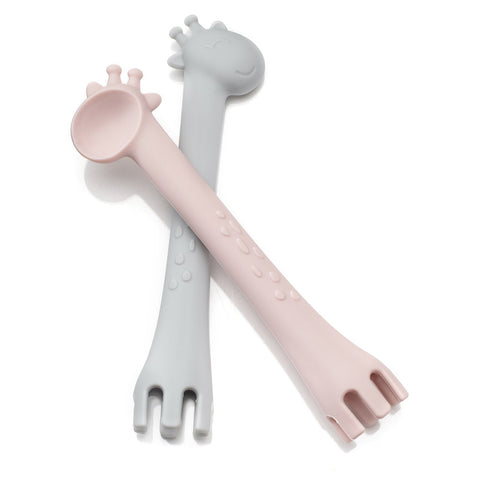 Fork & Spoon Set - Pink & Soft Grey