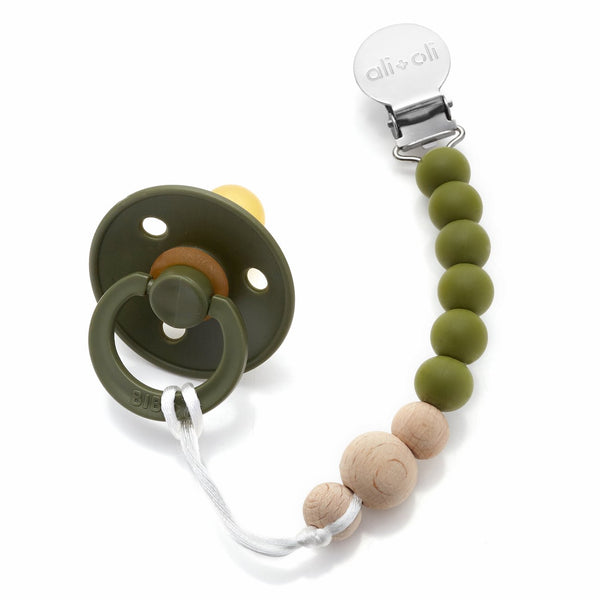 Modern Pacifier Clip - Army Green Wood