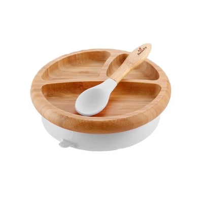 Bamboo Suction Baby Plate & Spoon - White