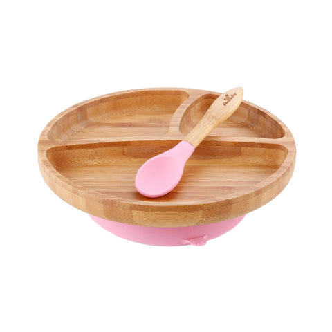 Bamboo Suction Toddler Plate & Spoon - Pink