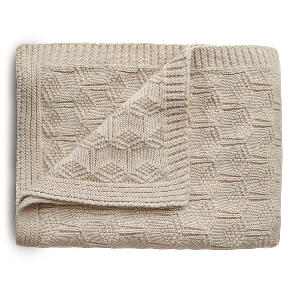 Knitted Honeycomb Baby Blanket - Beige