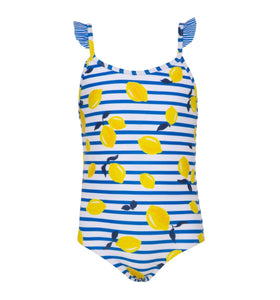 Blue Sicilian Lemon Frill Strap Swimsuit
