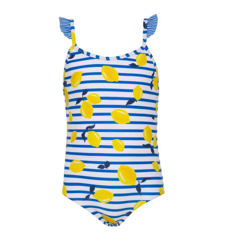 Blue Sicilian Lemon Frill Strap Swimsuit