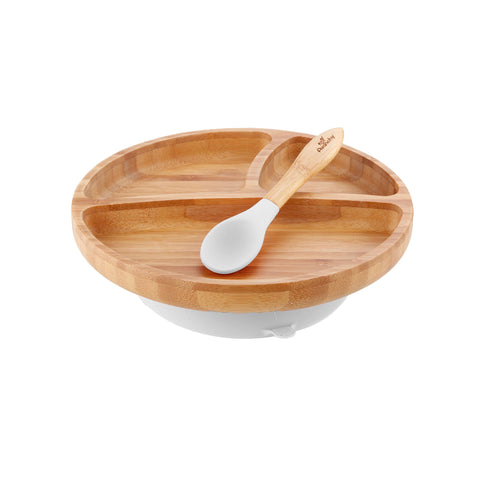 Bamboo Suction Toddler Plate & Spoon - White